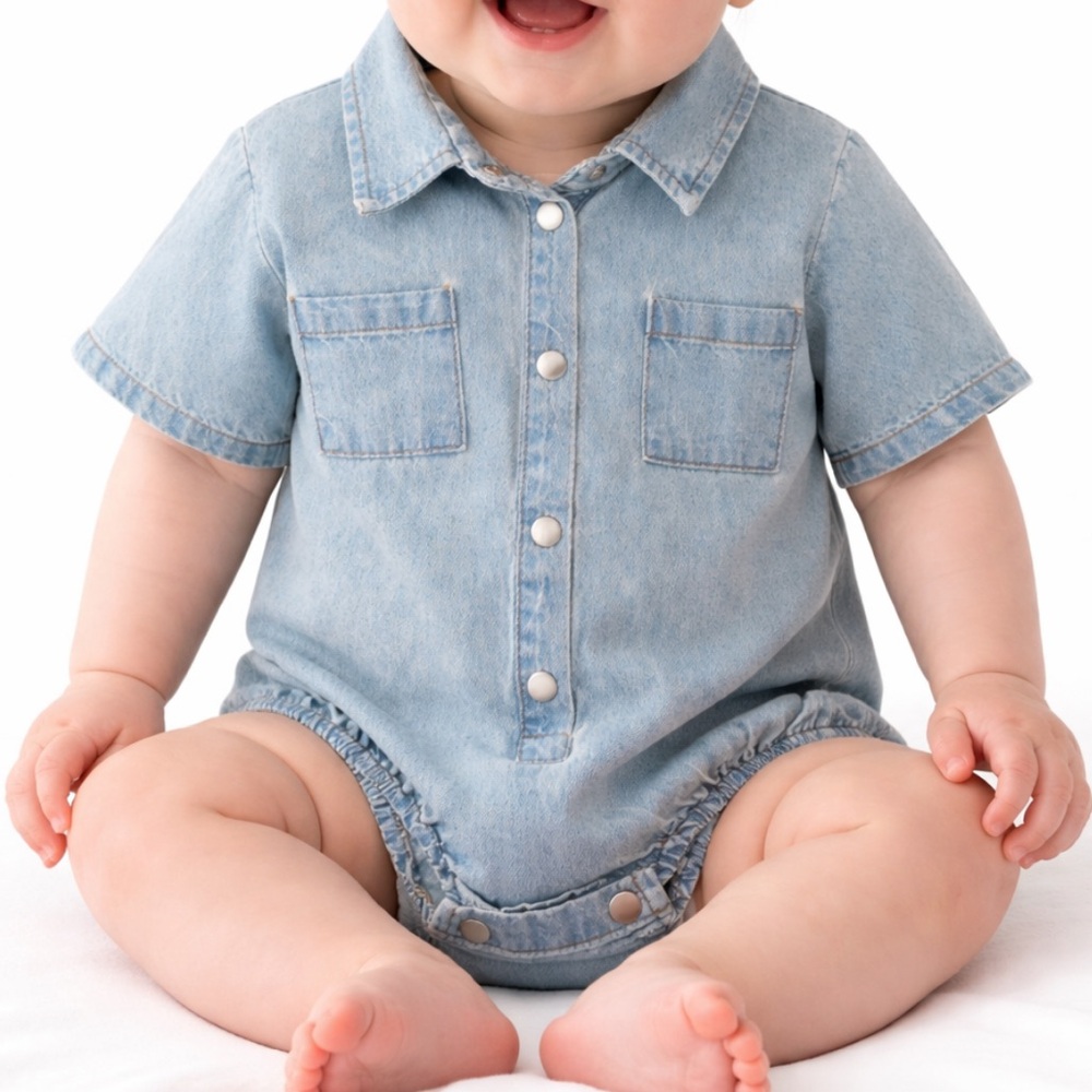 Black bean Aziel & Luca neutral Bebe chambray denim romper bodysuit size medium